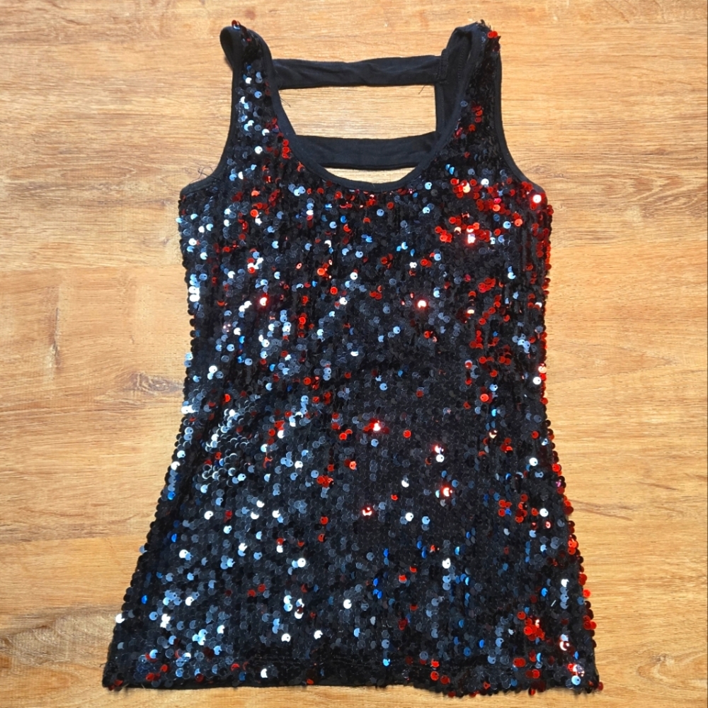 Taboo Black and Red Sequin Bodycon Tank Top